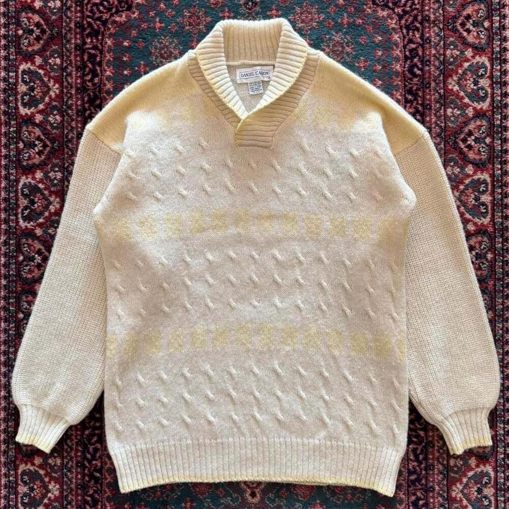 Daniel Caron Vintage Shetland 100% Wool Shawl Collar Sweater